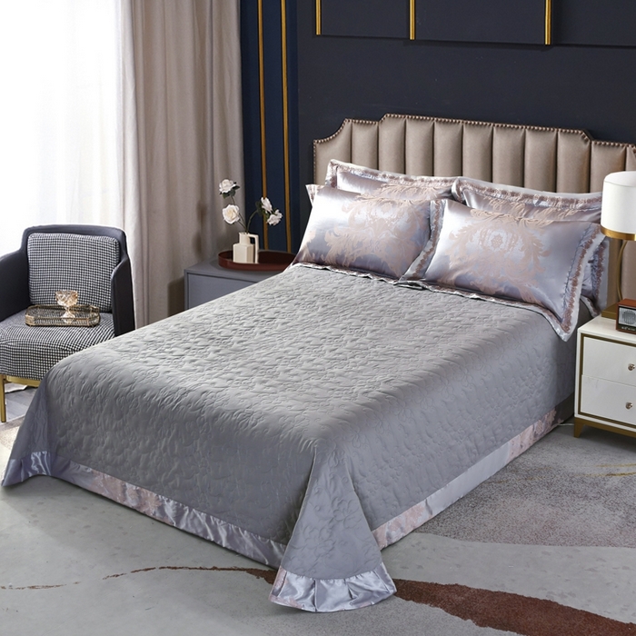 91家纺网 家纺一手货源 找家纺 OL家纺 2025新款亲肤丝加棉提花四件套 费列罗-金灰