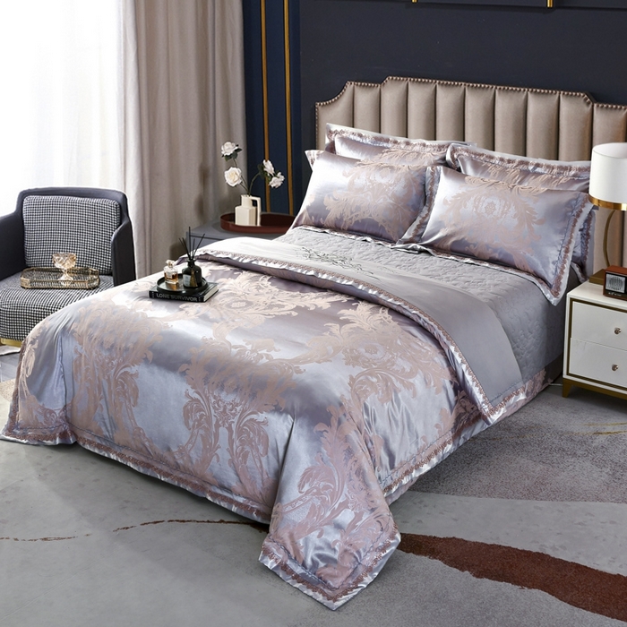 91家纺网 家纺一手货源 找家纺 OL家纺 2025新款亲肤丝加棉提花四件套 费列罗-金灰