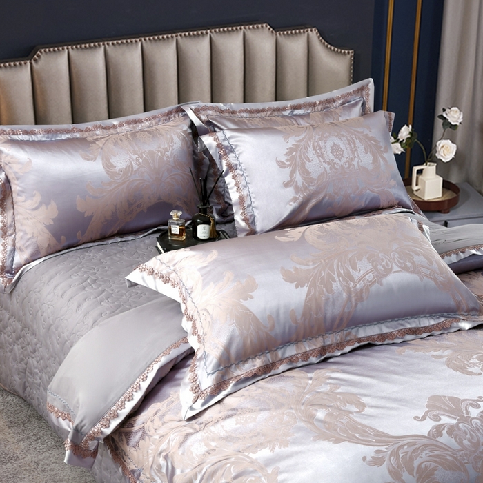 91家纺网 家纺一手货源 找家纺 OL家纺 2025新款亲肤丝加棉提花四件套 费列罗-金灰