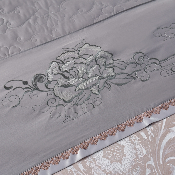 91家纺网 家纺一手货源 找家纺 OL家纺 2025新款亲肤丝加棉提花四件套 费列罗-金灰