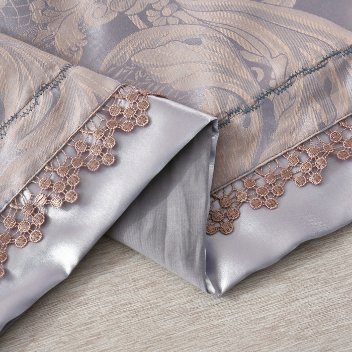 91家纺网 家纺一手货源 找家纺 OL家纺 2025新款亲肤丝加棉提花四件套 费列罗-金灰