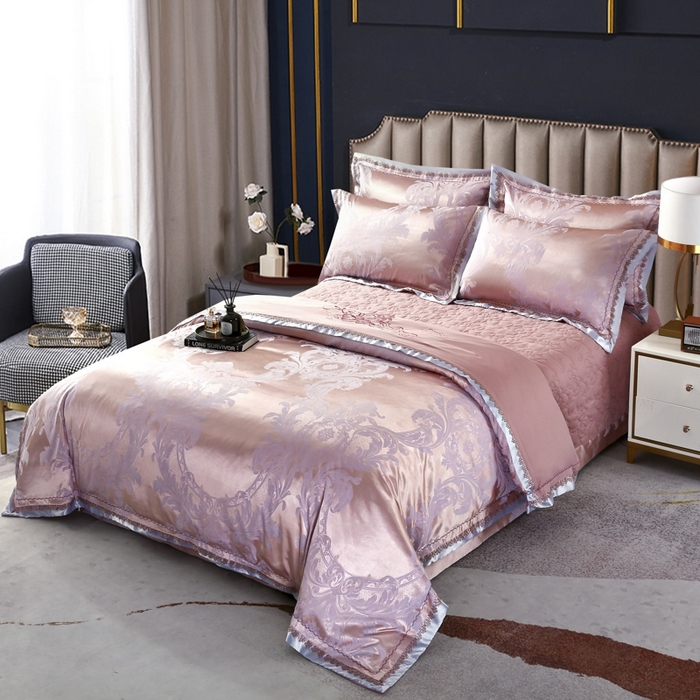 91家纺网 家纺一手货源 找家纺 OL家纺 2025新款亲肤丝加棉提花四件套 费列罗-兰豆沙