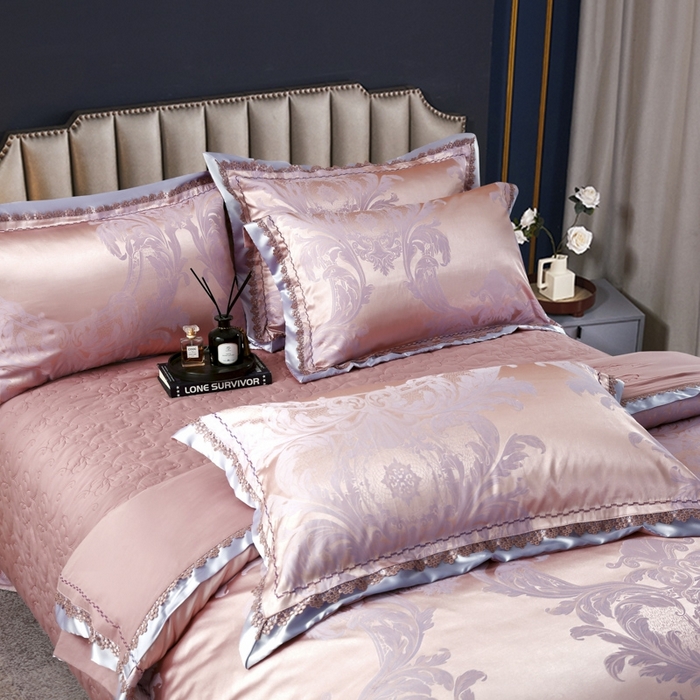 91家纺网 家纺一手货源 找家纺 OL家纺 2025新款亲肤丝加棉提花四件套 费列罗-兰豆沙