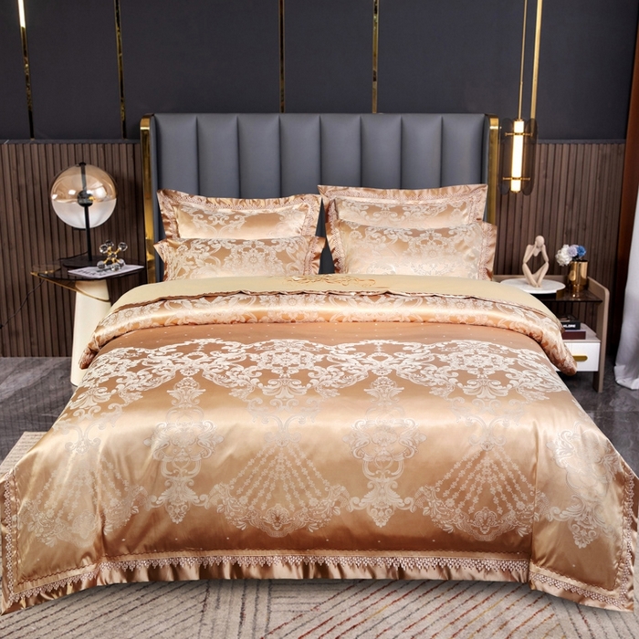 OL家纺 2025新款亲肤丝加棉提花四件套 贵族豪情-奶咖