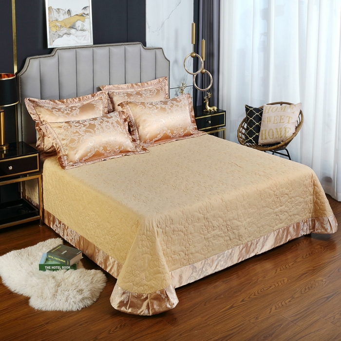 91家纺网 家纺一手货源 找家纺 OL家纺 2025新款亲肤丝加棉提花四件套 贵族豪情-奶咖