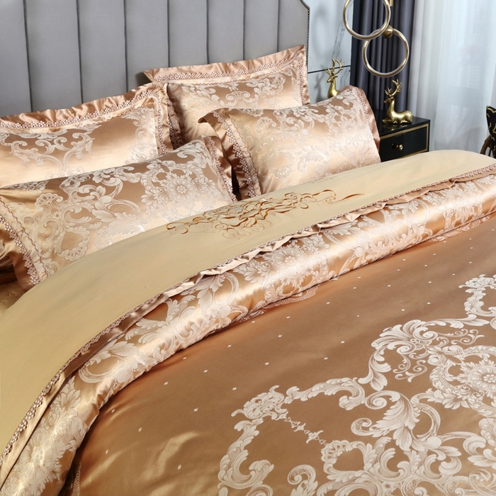 91家纺网 家纺一手货源 找家纺 OL家纺 2025新款亲肤丝加棉提花四件套 贵族豪情-奶咖