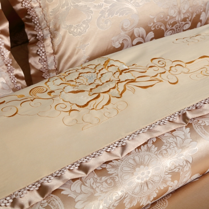 91家纺网 家纺一手货源 找家纺 OL家纺 2025新款亲肤丝加棉提花四件套 贵族豪情-奶咖