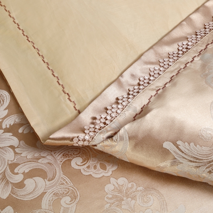 91家纺网 家纺一手货源 找家纺 OL家纺 2025新款亲肤丝加棉提花四件套 贵族豪情-奶咖