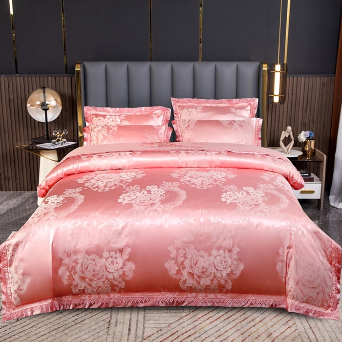 OL家纺 2025新款亲肤丝加棉提花四件套 花语寻梦-粉玉