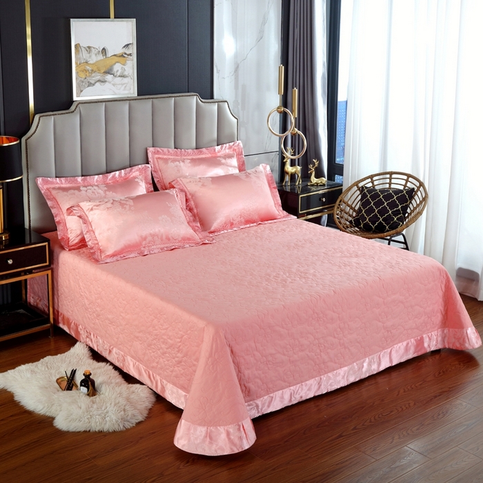 91家纺网 家纺一手货源 找家纺 OL家纺 2025新款亲肤丝加棉提花四件套 花语寻梦-粉玉