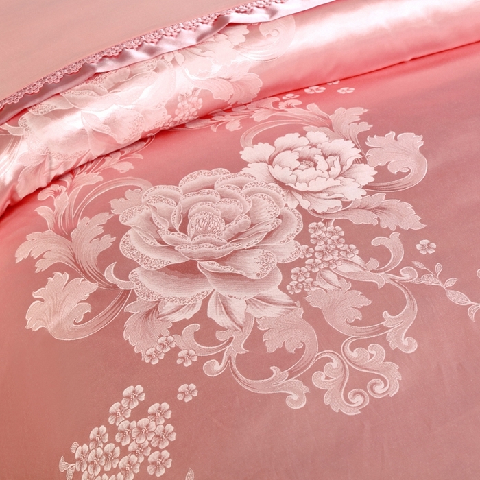 91家纺网 家纺一手货源 找家纺 OL家纺 2025新款亲肤丝加棉提花四件套 花语寻梦-粉玉