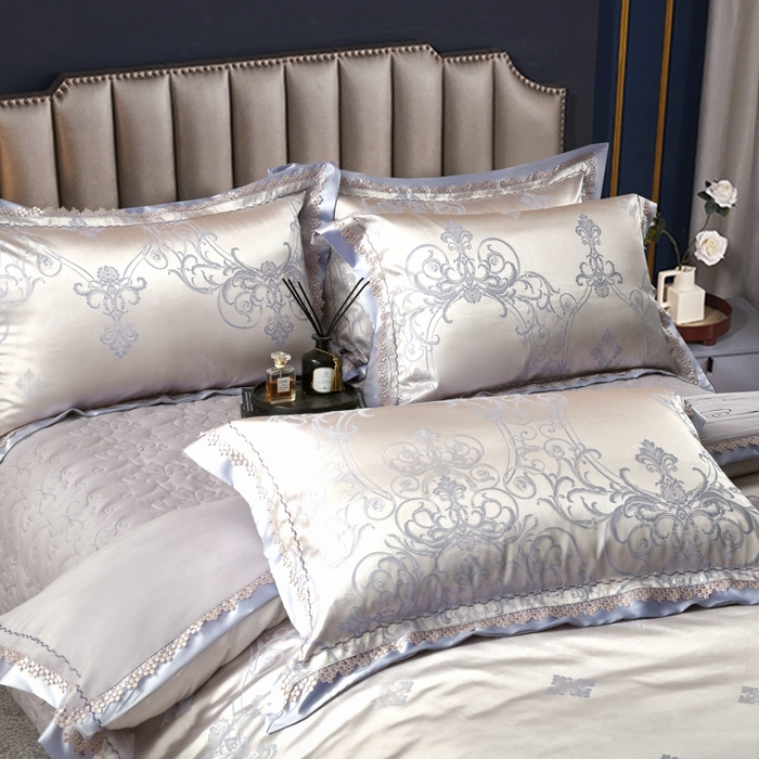 91家纺网 家纺一手货源 找家纺 OL家纺 2025新款亲肤丝加棉提花四件套 华丽盛典-卡其灰