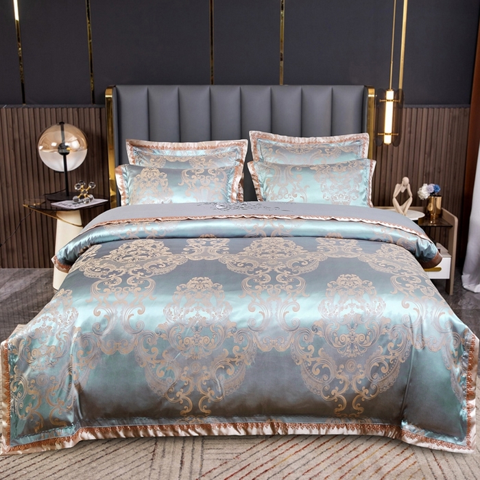 OL家纺 2025新款亲肤丝加棉提花四件套 喀秋莎-灰绿