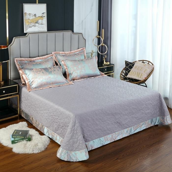 91家纺网 家纺一手货源 找家纺 OL家纺 2025新款亲肤丝加棉提花四件套 喀秋莎-灰绿