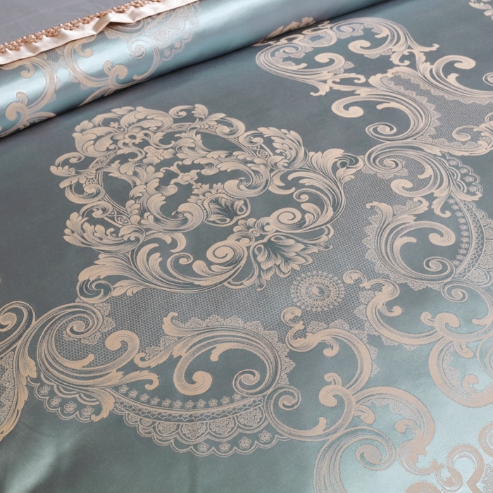 91家纺网 家纺一手货源 找家纺 OL家纺 2025新款亲肤丝加棉提花四件套 喀秋莎-灰绿