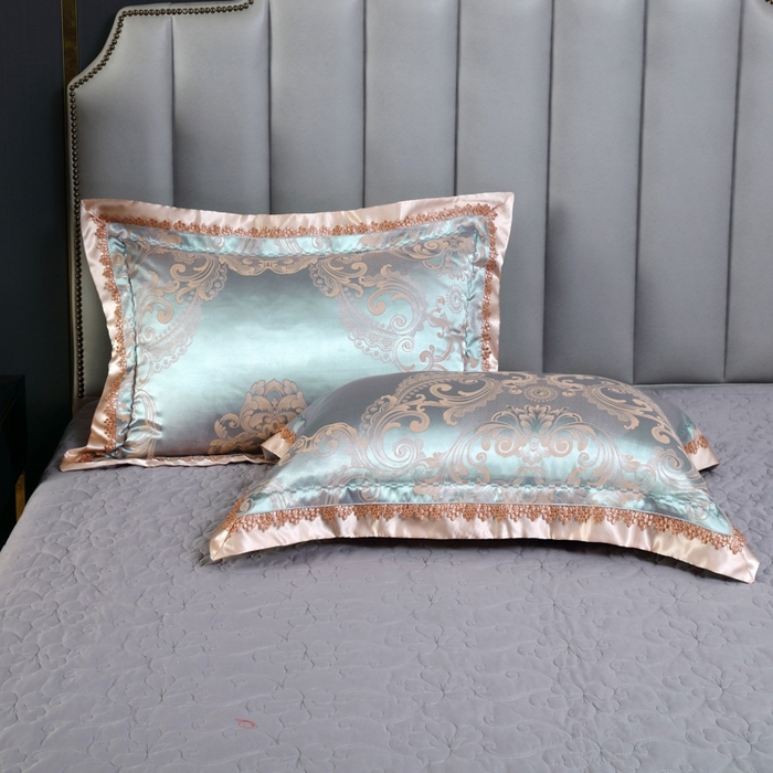 91家纺网 家纺一手货源 找家纺 OL家纺 2025新款亲肤丝加棉提花四件套 喀秋莎-灰绿