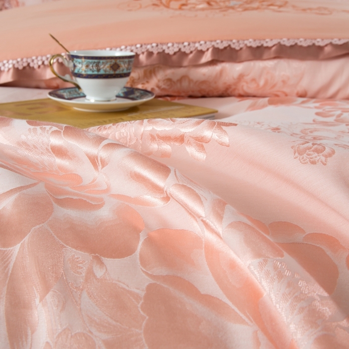 91家纺网 家纺一手货源 找家纺 OL家纺 2025新款亲肤丝加棉提花四件套 蜜月花期-象牙玉