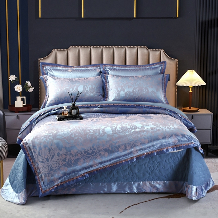 OL家纺 2025新款亲肤丝加棉提花四件套 莫奈情怀-浅兰