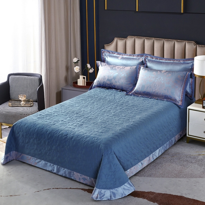 91家纺网 家纺一手货源 找家纺 OL家纺 2025新款亲肤丝加棉提花四件套 莫奈情怀-浅兰