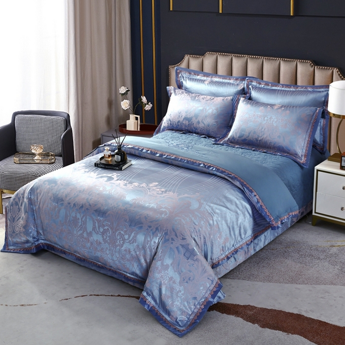 91家纺网 家纺一手货源 找家纺 OL家纺 2025新款亲肤丝加棉提花四件套 莫奈情怀-浅兰