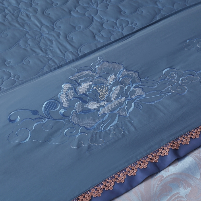 91家纺网 家纺一手货源 找家纺 OL家纺 2025新款亲肤丝加棉提花四件套 莫奈情怀-浅兰