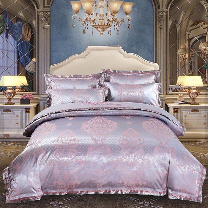 OL家纺 2025新款亲肤丝加棉提花四件套 纽约风情-银灰