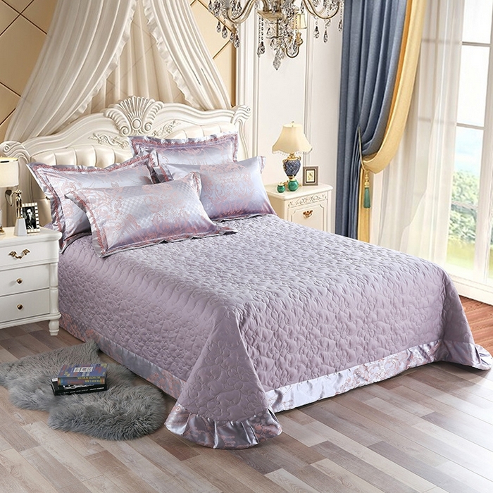 91家纺网 家纺一手货源 找家纺 OL家纺 2025新款亲肤丝加棉提花四件套 纽约风情-银灰