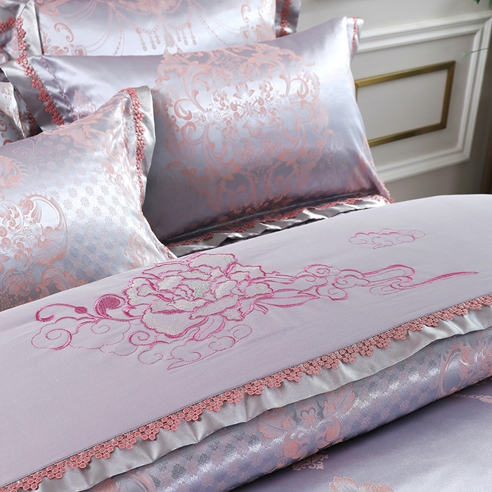 91家纺网 家纺一手货源 找家纺 OL家纺 2025新款亲肤丝加棉提花四件套 纽约风情-银灰