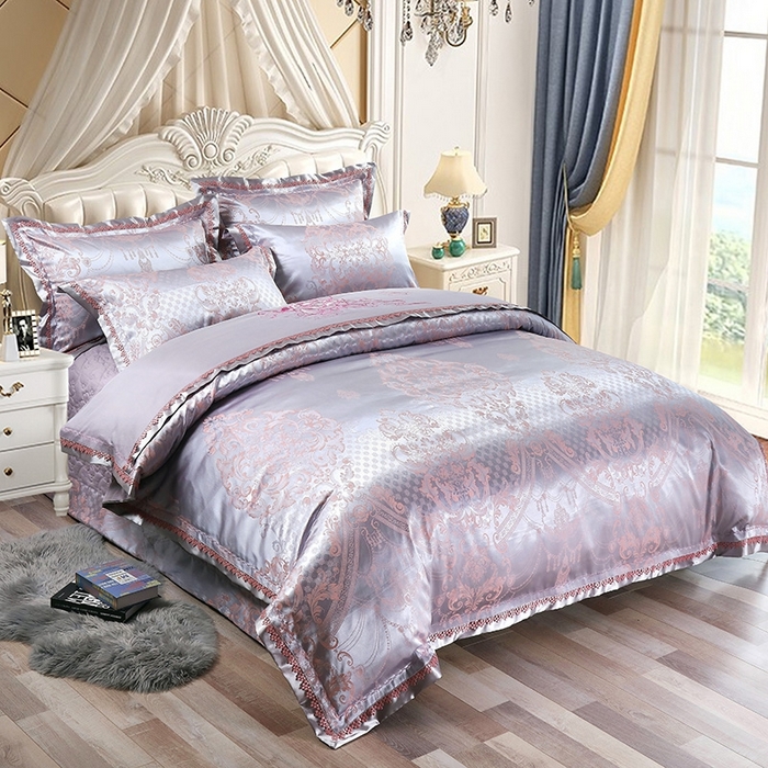 91家纺网 家纺一手货源 找家纺 OL家纺 2025新款亲肤丝加棉提花四件套 纽约风情-银灰