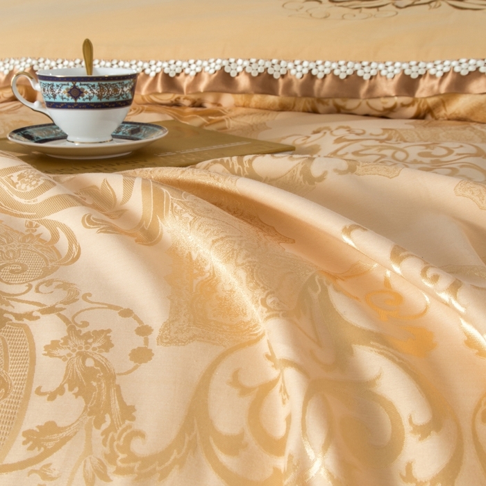 91家纺网 家纺一手货源 找家纺 OL家纺 2025新款亲肤丝加棉提花四件套 欧典风尚  驼色