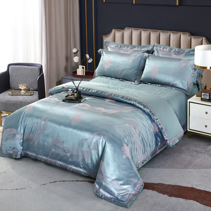 91家纺网 家纺一手货源 找家纺 OL家纺 2025新款亲肤丝加棉提花四件套 青春如歌-古典绿