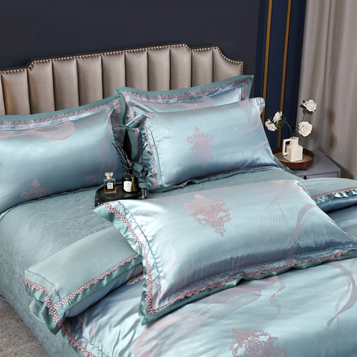 91家纺网 家纺一手货源 找家纺 OL家纺 2025新款亲肤丝加棉提花四件套 青春如歌-古典绿