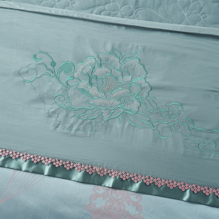 91家纺网 家纺一手货源 找家纺 OL家纺 2025新款亲肤丝加棉提花四件套 青春如歌-古典绿