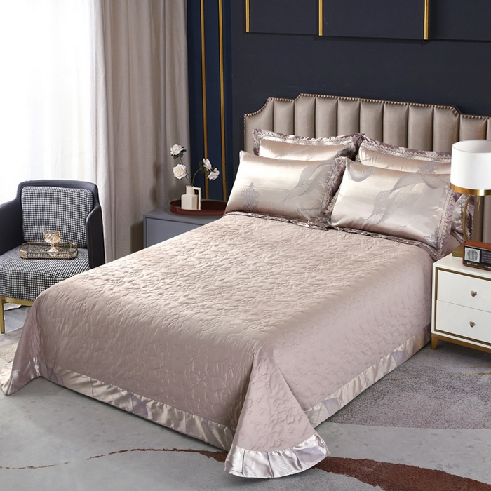 91家纺网 家纺一手货源 找家纺 OL家纺 2025新款亲肤丝加棉提花四件套 青春如歌-金灰