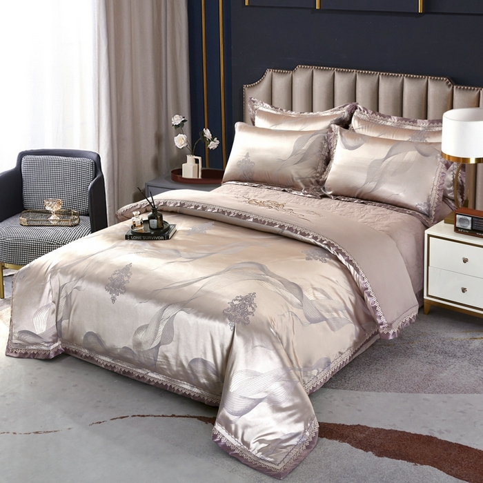 91家纺网 家纺一手货源 找家纺 OL家纺 2025新款亲肤丝加棉提花四件套 青春如歌-金灰