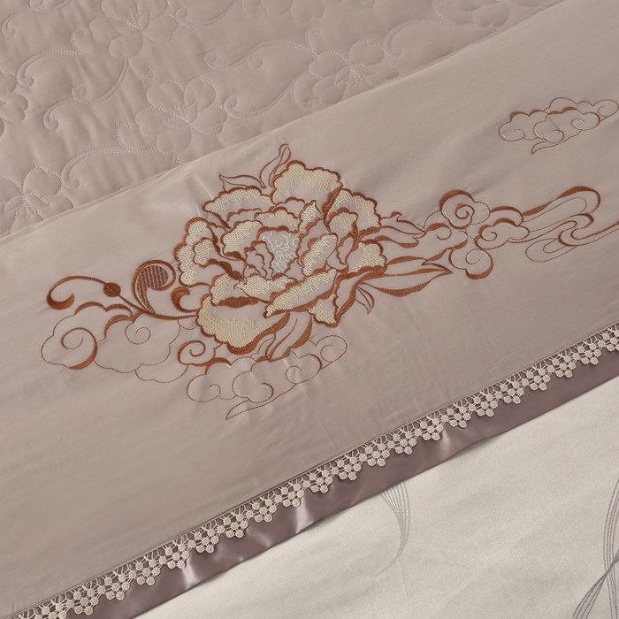 91家纺网 家纺一手货源 找家纺 OL家纺 2025新款亲肤丝加棉提花四件套 青春如歌-金灰