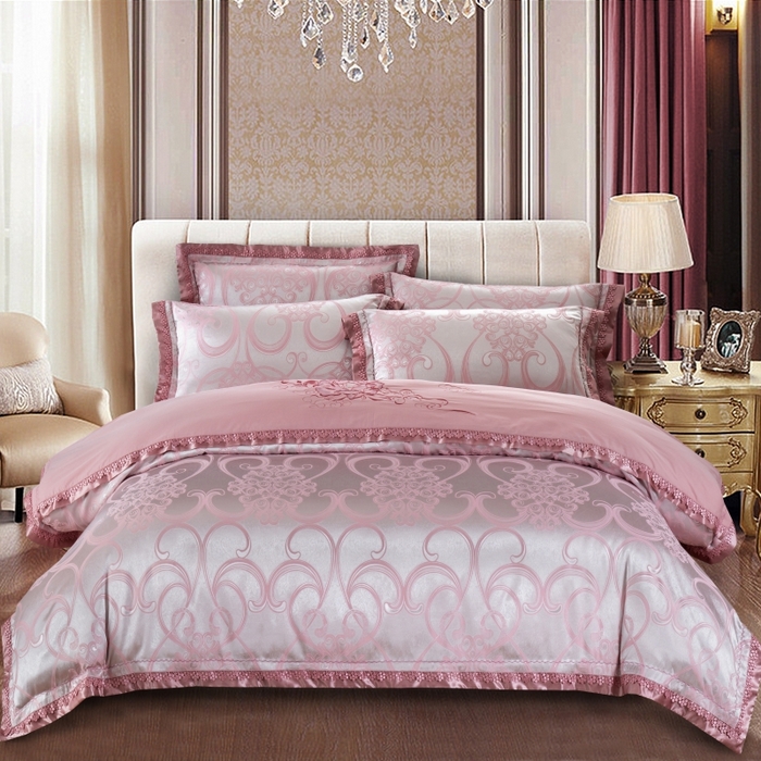 OL家纺 2025新款亲肤丝加棉提花四件套 奢华古典  银粉