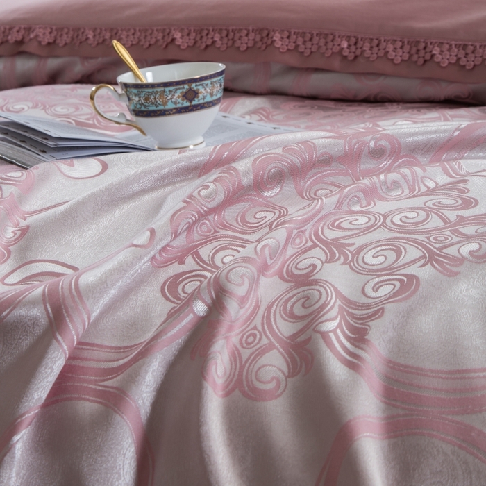 91家纺网 家纺一手货源 找家纺 OL家纺 2025新款亲肤丝加棉提花四件套 奢华古典  银粉