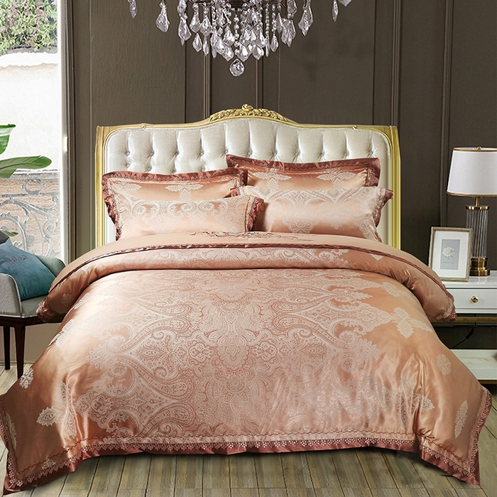 OL家纺 2025新款亲肤丝加棉提花四件套 盛世繁华-咖驼