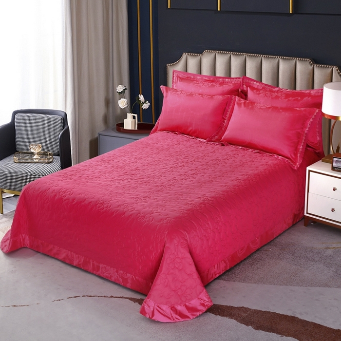 91家纺网 家纺一手货源 找家纺 OL家纺 2025新款亲肤丝加棉提花四件套 双喜龙凤-大红