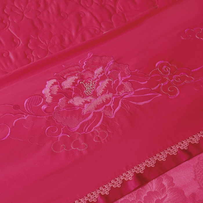 91家纺网 家纺一手货源 找家纺 OL家纺 2025新款亲肤丝加棉提花四件套 双喜龙凤-大红