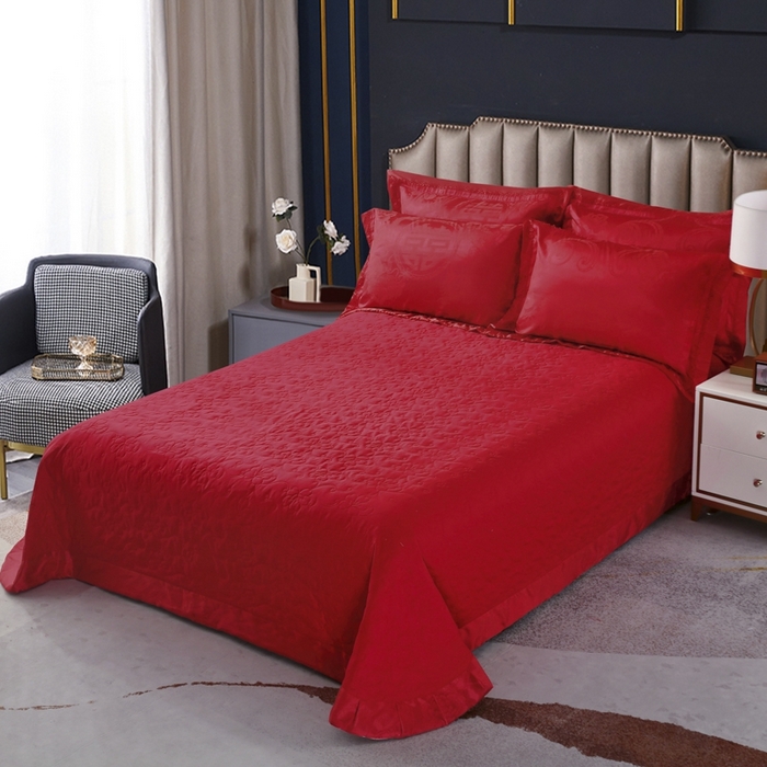 91家纺网 家纺一手货源 找家纺 OL家纺 2025新款亲肤丝加棉提花四件套 双喜龙凤-砖红