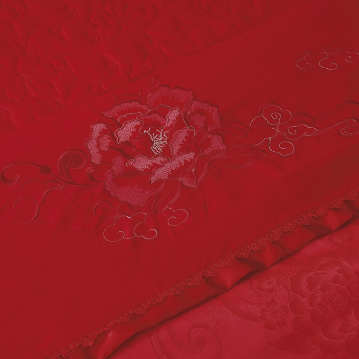 91家纺网 家纺一手货源 找家纺 OL家纺 2025新款亲肤丝加棉提花四件套 双喜龙凤-砖红