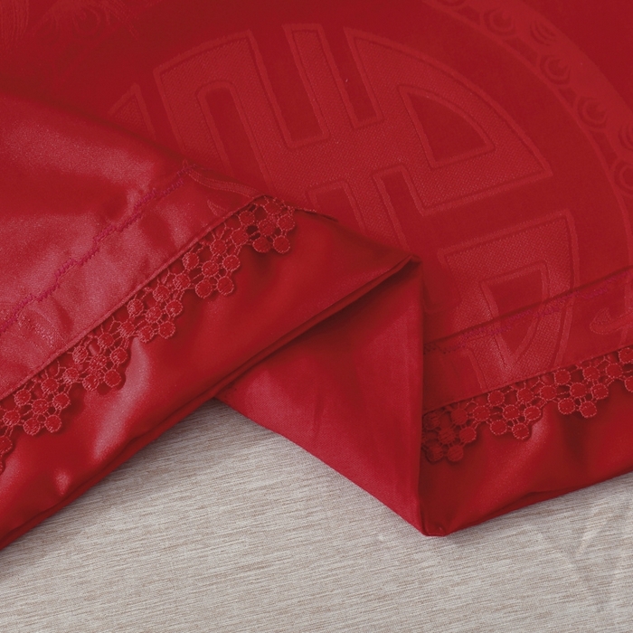 91家纺网 家纺一手货源 找家纺 OL家纺 2025新款亲肤丝加棉提花四件套 双喜龙凤-砖红