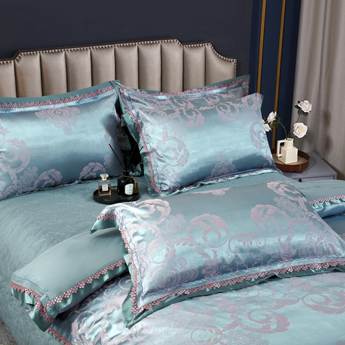 91家纺网 家纺一手货源 找家纺 OL家纺 2025新款亲肤丝加棉提花四件套 维纳斯-古典绿