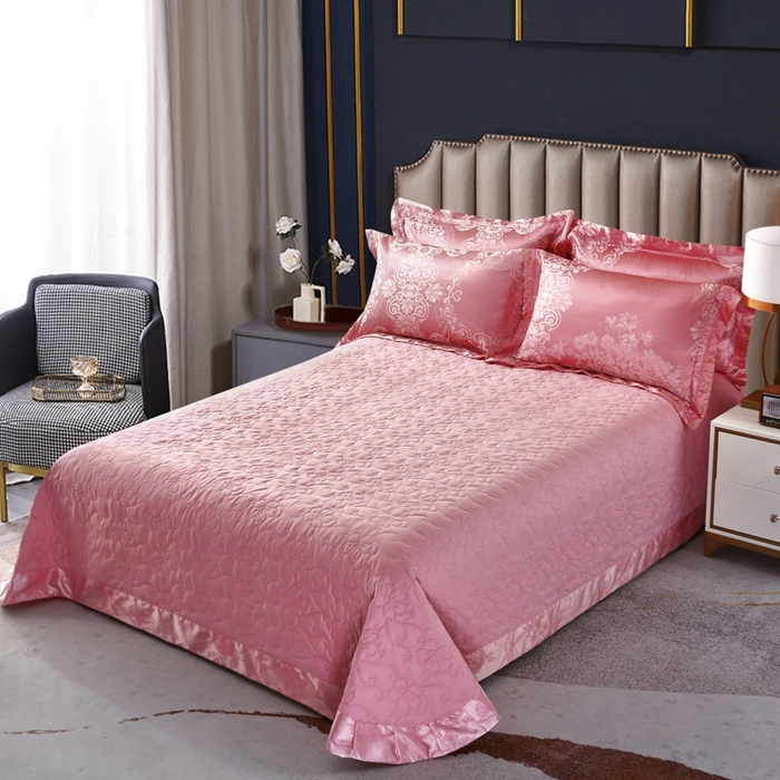 91家纺网 家纺一手货源 找家纺 OL家纺 2025新款亲肤丝加棉提花四件套 馨香甜梦-洋红