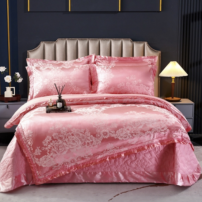 91家纺网 家纺一手货源 找家纺 OL家纺 2025新款亲肤丝加棉提花四件套 馨香甜梦-洋红