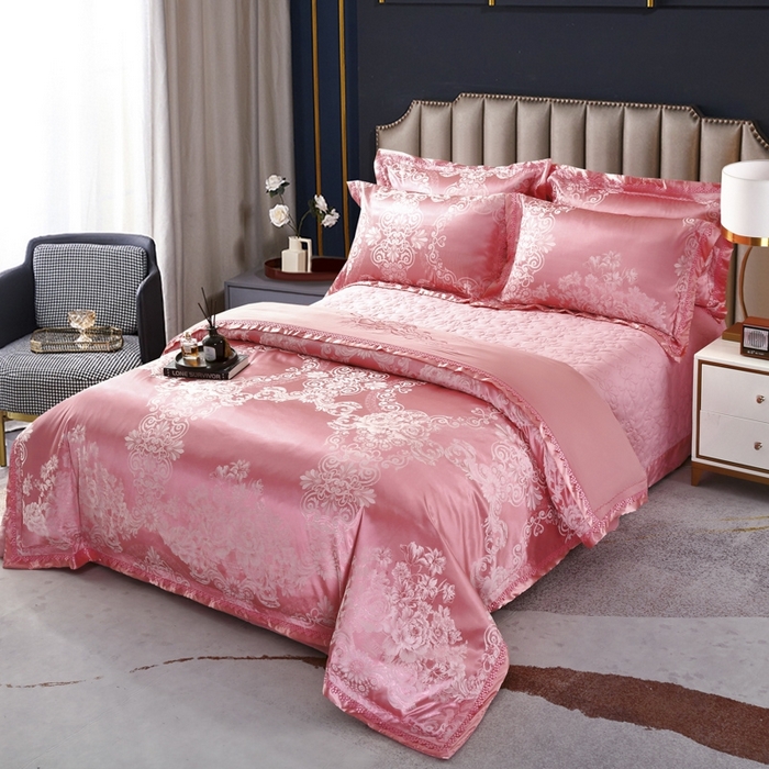 91家纺网 家纺一手货源 找家纺 OL家纺 2025新款亲肤丝加棉提花四件套 馨香甜梦-洋红