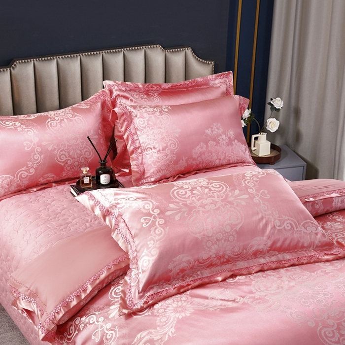 91家纺网 家纺一手货源 找家纺 OL家纺 2025新款亲肤丝加棉提花四件套 馨香甜梦-洋红