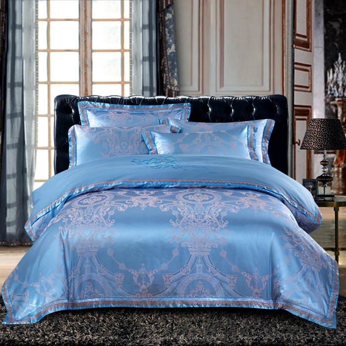 OL家纺 2025新款亲肤丝加棉提花四件套 优雅迷情  浅兰